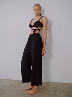 Ozma 'Sunset' Raw Silk Noil Wide Leg Pants, Black, S